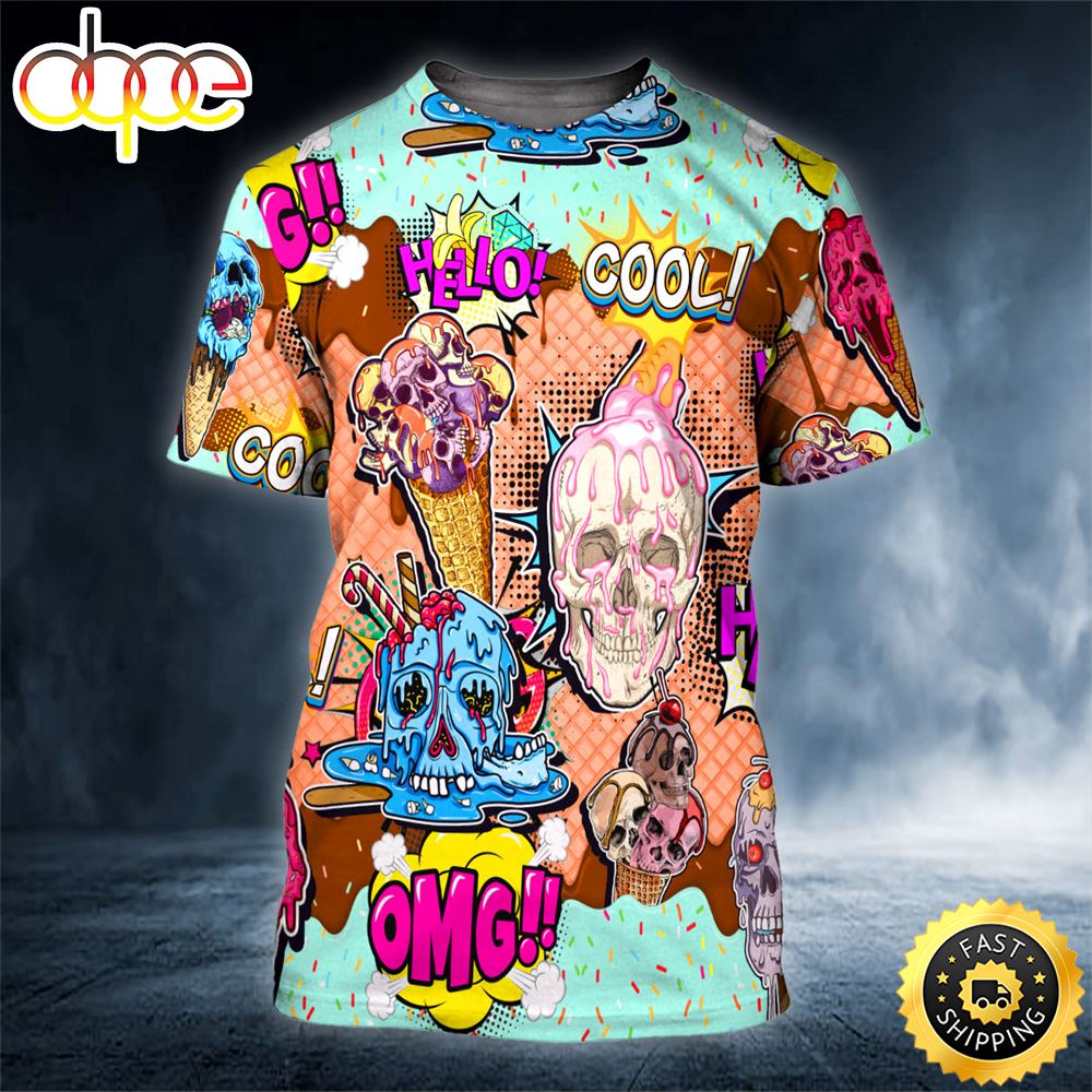 Hello Summer Ice Cream Melting Skull Horror Skull 3D Shirt All Over Print T-shirt