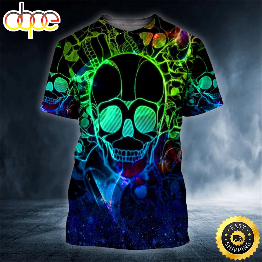Neon Musical Skull Horror Skull 3D Shirt All Over Print T-shirt