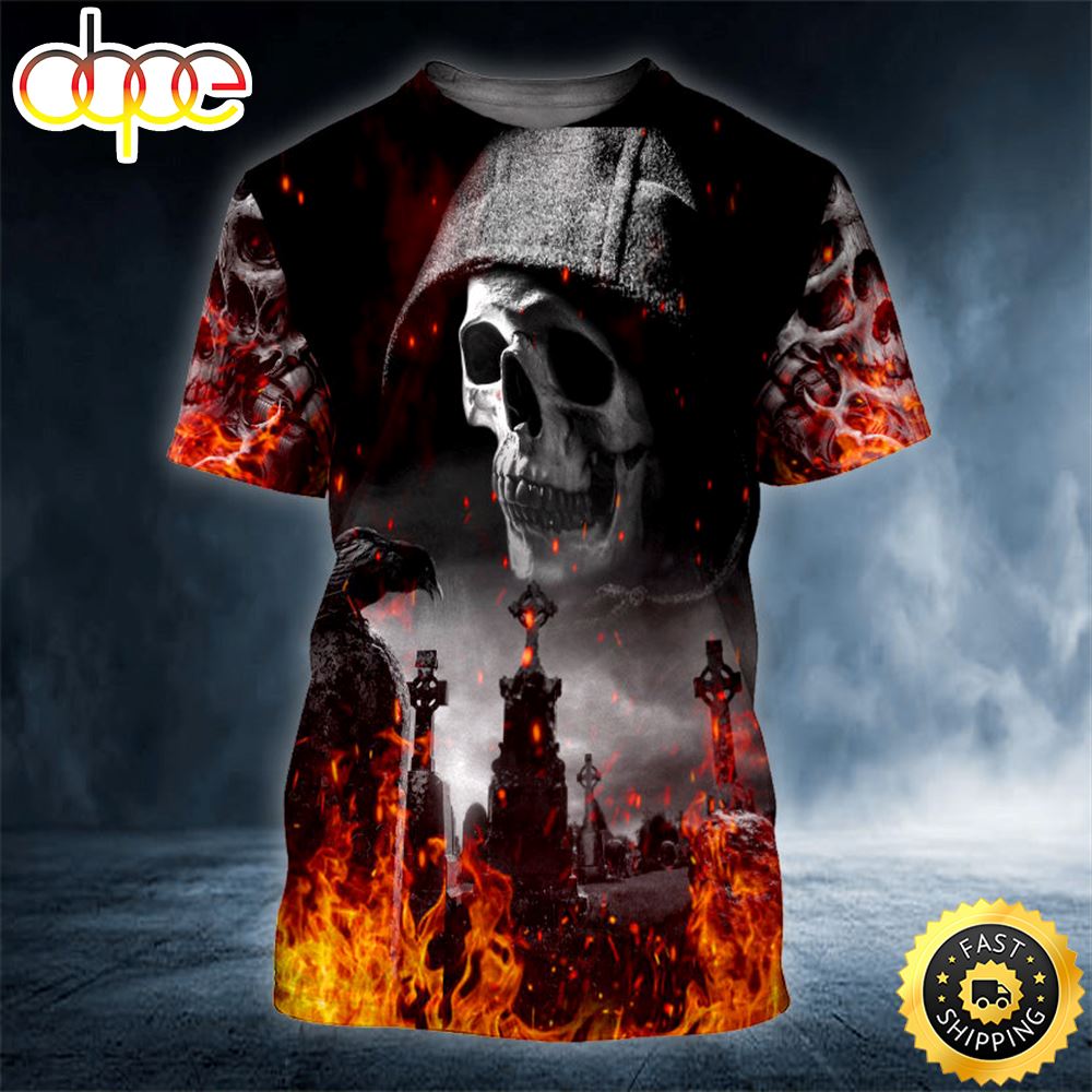 Grim Reaper’s Hunt Fire Skull Horror Skull 3D Shirt All Over Print T-shirt