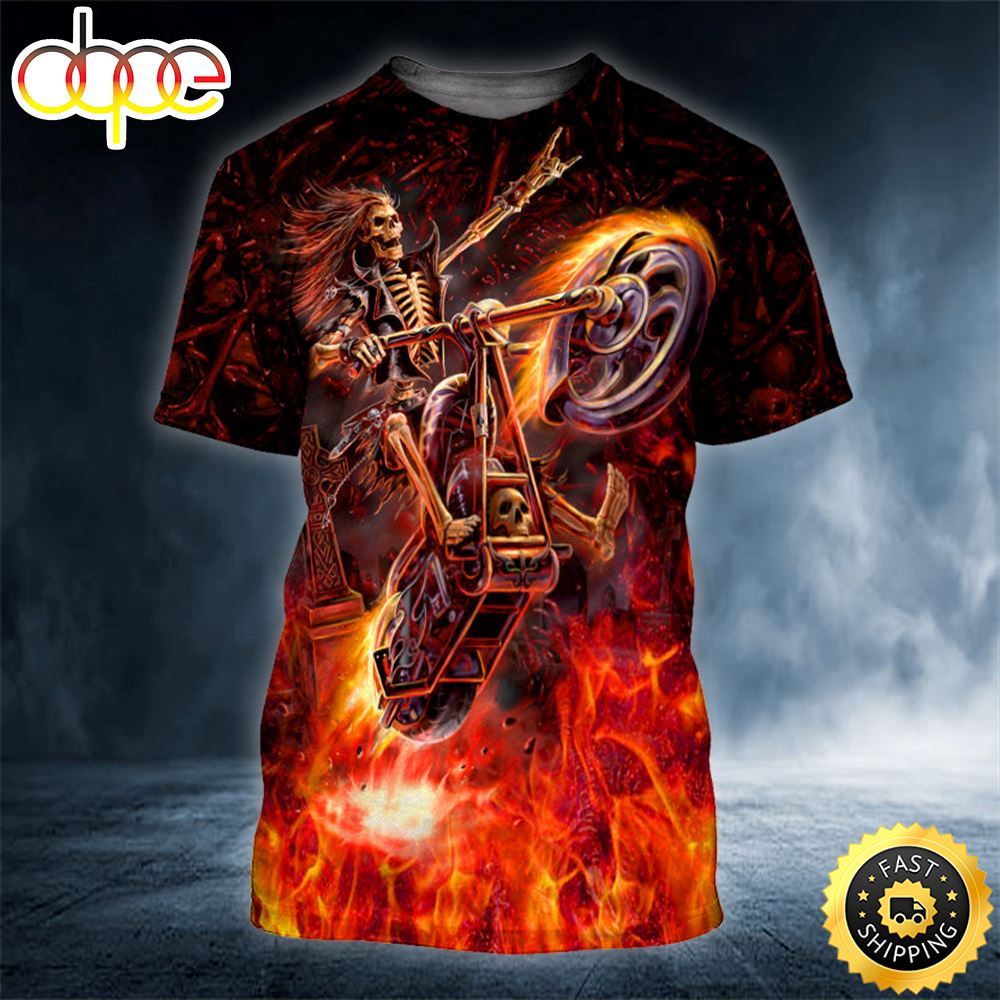 Hell Rider Fire Skull Horror Skull 3D Shirt All Over Print T-shirt