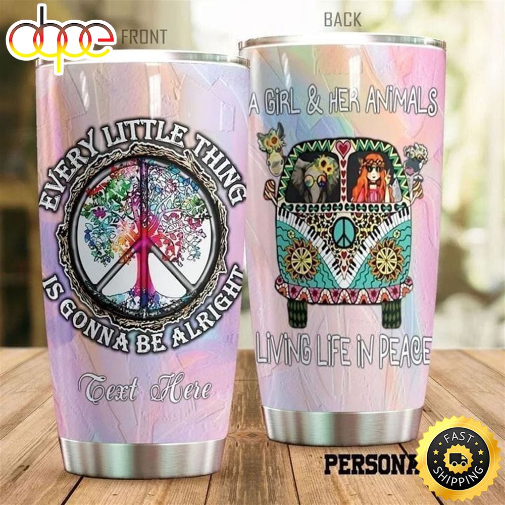 A Girl And Animals Living Life In Piece Personalized Hippie Stainless Steel Tumbler For Men And Women Vtc9gd