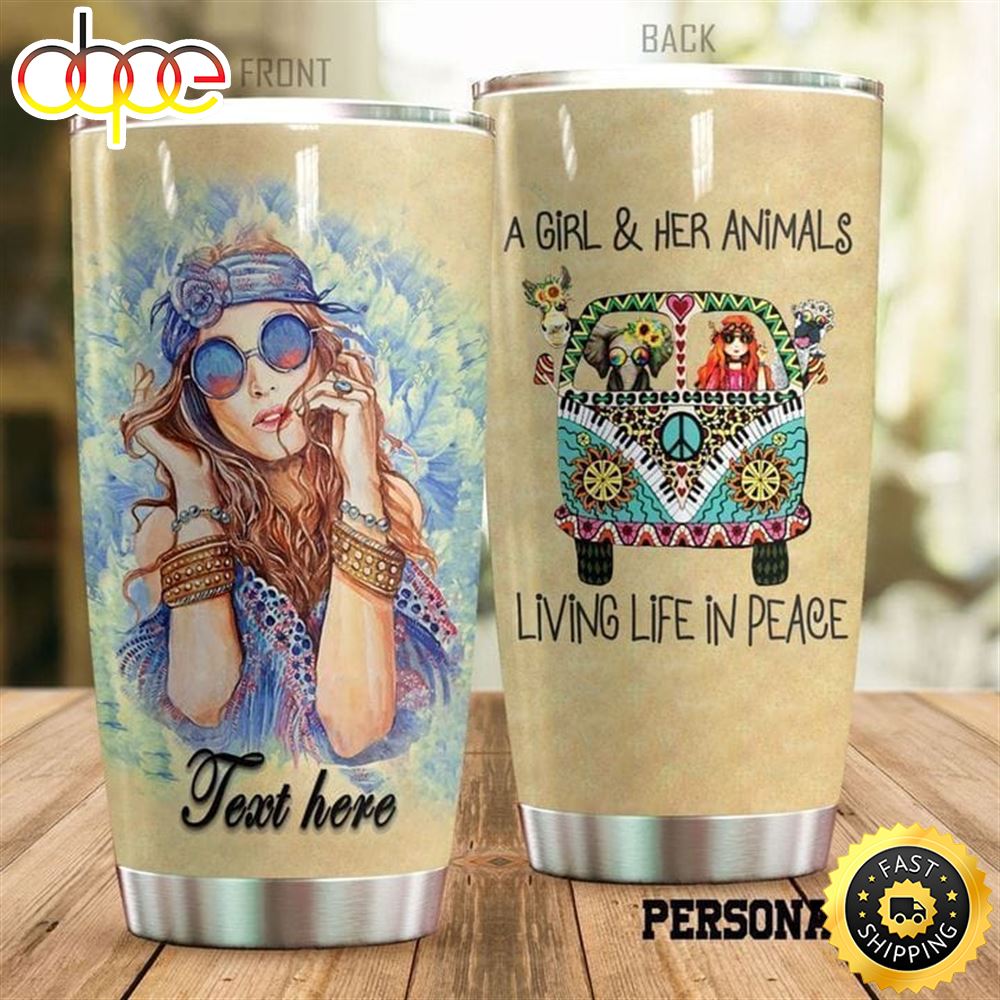 A Girl And Her Animals Living In Piece Personalized Hippie Stainless Steel Tumbler For Men And Women Mvbjwl