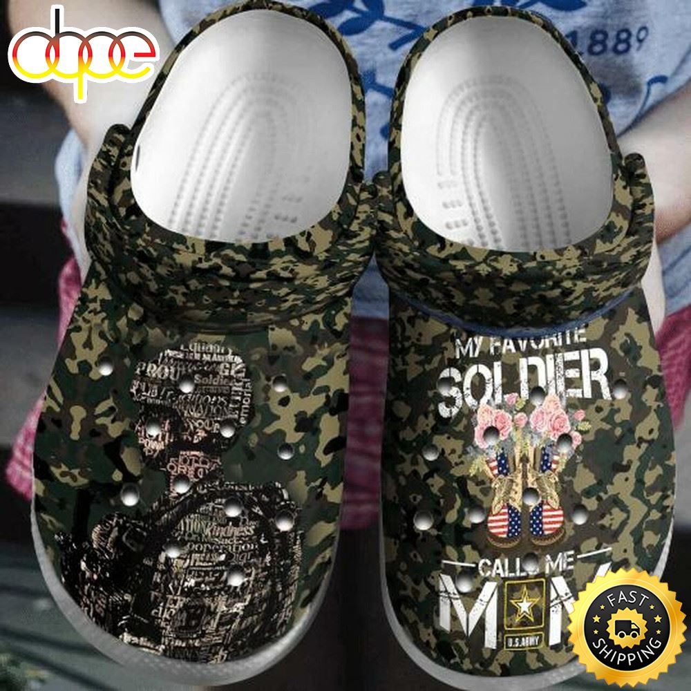 Army Camo My Favorite Soldier Call Me Mom Comfortable Classic Water Rubber Crocs Bjmrq6