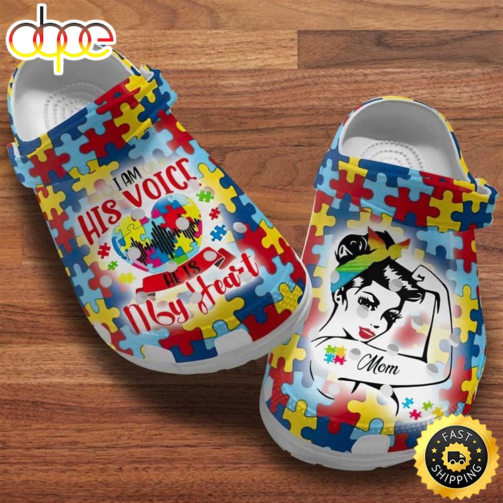 Autism Mom Heart I Am His Voice Mother S Day Summer For Autism Mom Crocs Clog Shoes Crdehl