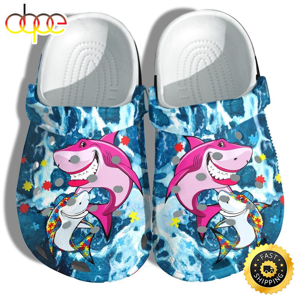 Autism Shark Mom And Shark Baby Beach Crocs Shoes