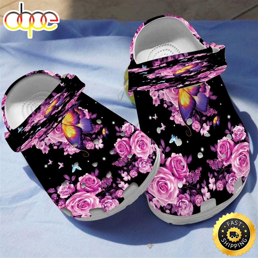 Butterfly And Pink Rose Design For Butterfly Lovers For Special Day Mother S Day Father S Day Crocs Clog Shoes Lznnpl