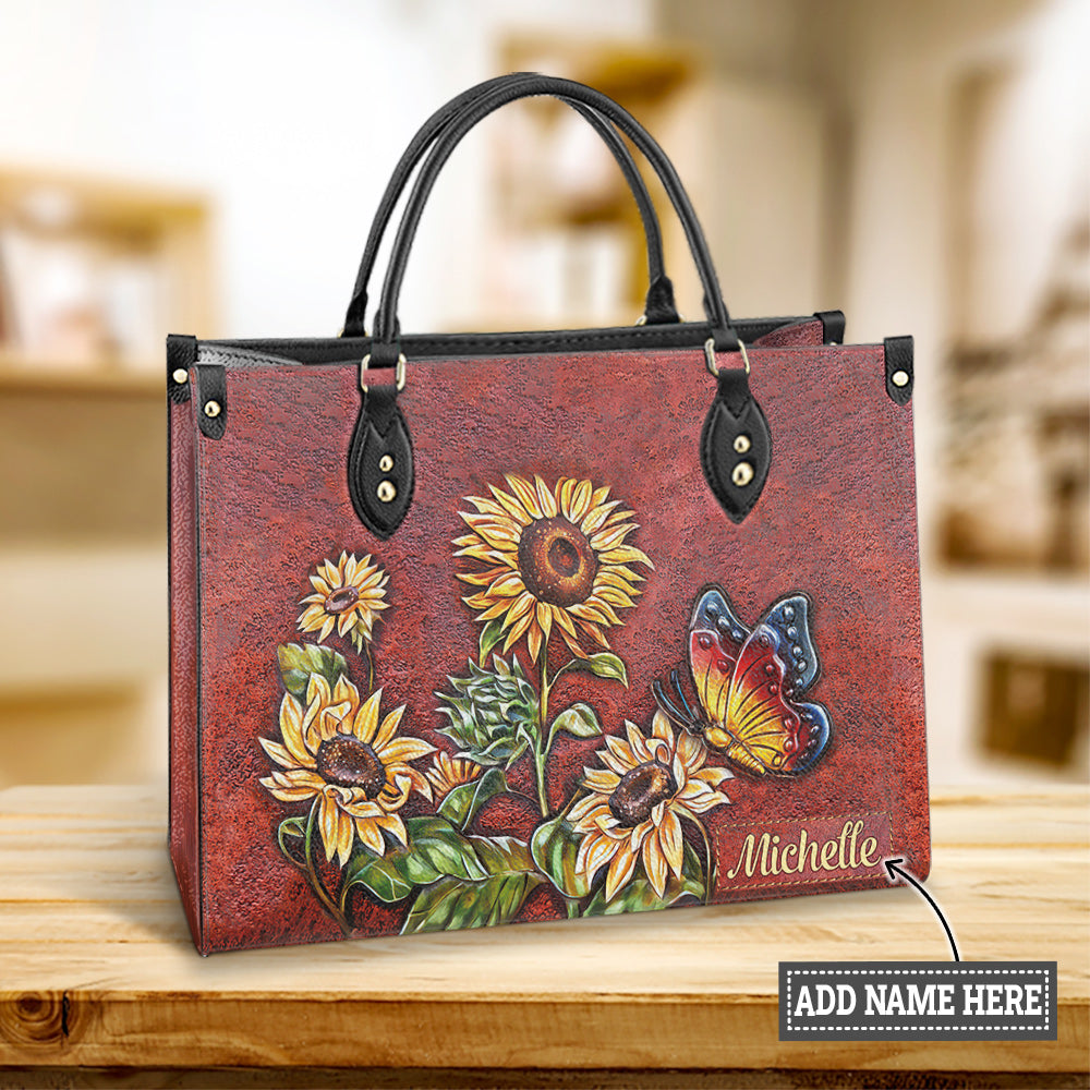 Butterfly Sunflower Gorgeous Personalized Leather Bag Women S Pu Leather Bag Mom Gifts For Mothers Day 1 Ot9s3f