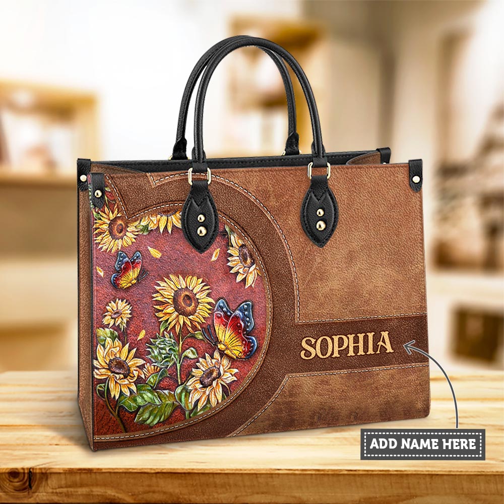 Butterfly Sunflower Lover Personalized Leather Bag Women S Pu Leather Bag Mom Gifts For Mothers Day 1 Wqjbn9