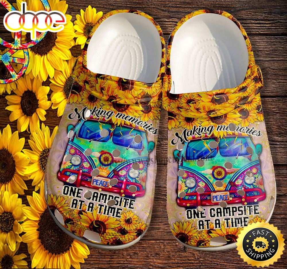 Camping Bus Peace Sunflower Clog Shoes Gift Mother Day
