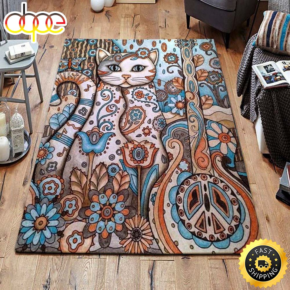 Cat Hippie Pattern Rectangle Carpet Rug Oqwx8s