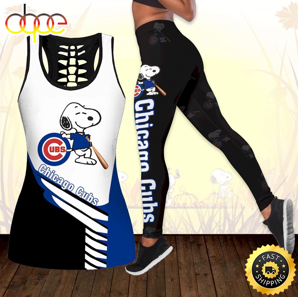 Chicago Cubs Snoopy Combo Hollow Tanktop Leggings Set Outfit Xrkn3t