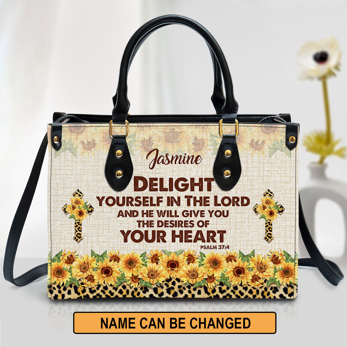 Delight Yourself In The Lord Psalm 37 4 Sunflower And Cross Personalized Leather Bag Women S Pu Leather Bag Mom Gifts For Mothers Day 1 Zmnhmf