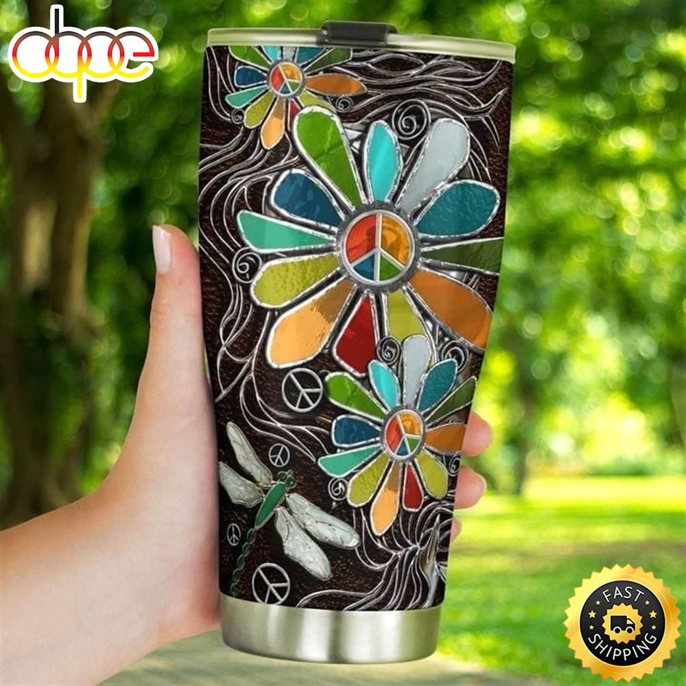 Dragonfly Flowers Hippie Stainless Steel Tumbler For Men And Women Ywnhfk