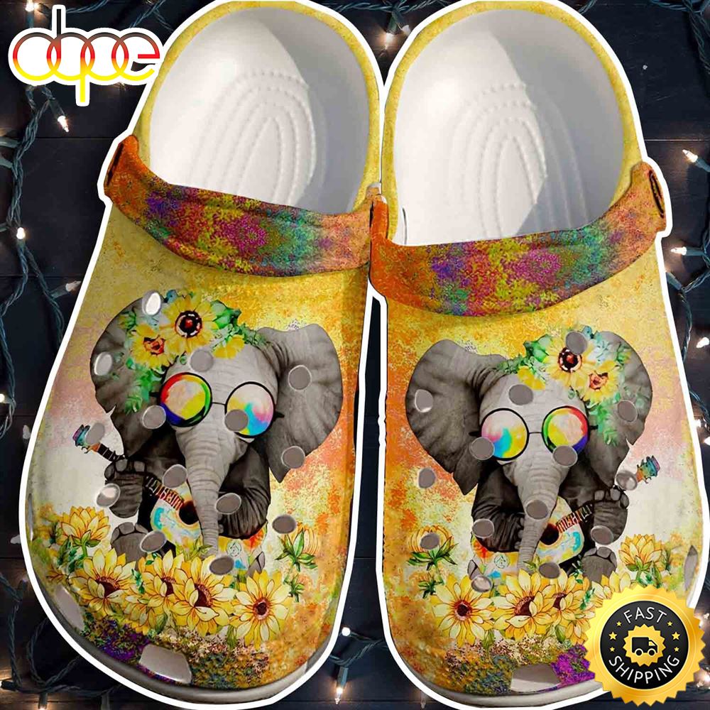 Elephant Hippie Sunflower Outdoor Clog Shoes