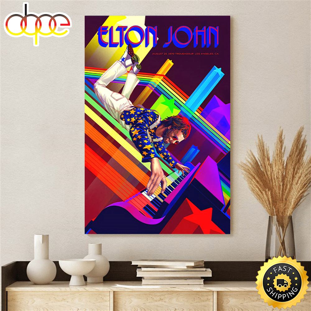Elton John Troubadour 1970 By Kevin Tong Poster Canvas Ayaej2
