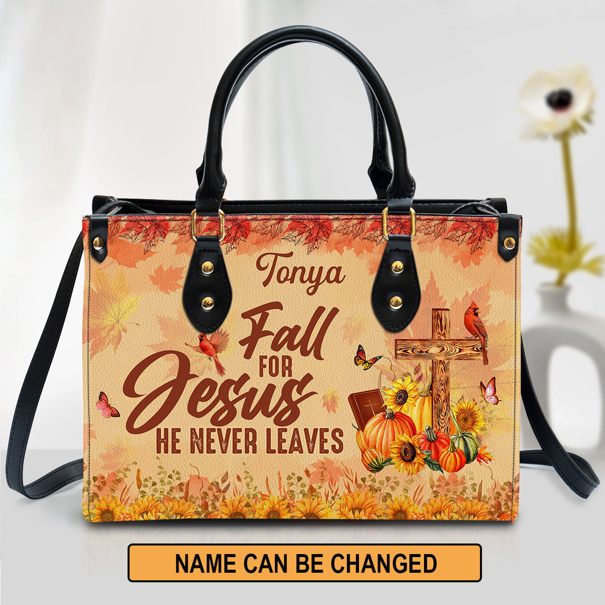Fall For Jesus He Never Leaves Cardinal Sunflower Personalized Leather Bag Women S Pu Leather Bag Mom Gifts For Mothers Day 1 Or3gkf