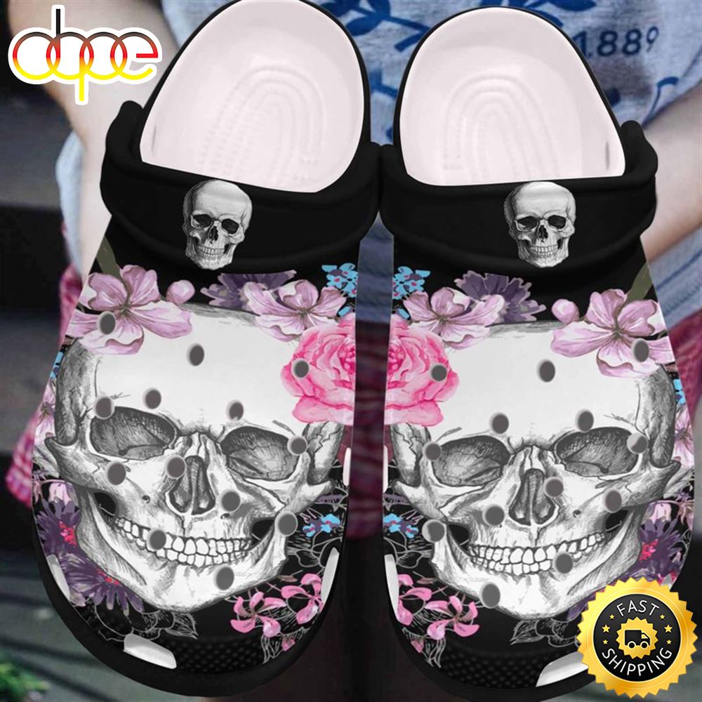 Floral Skull, Skull Classic Clog, Skull Croc,For Mother And Father Crocs Clog Shoes