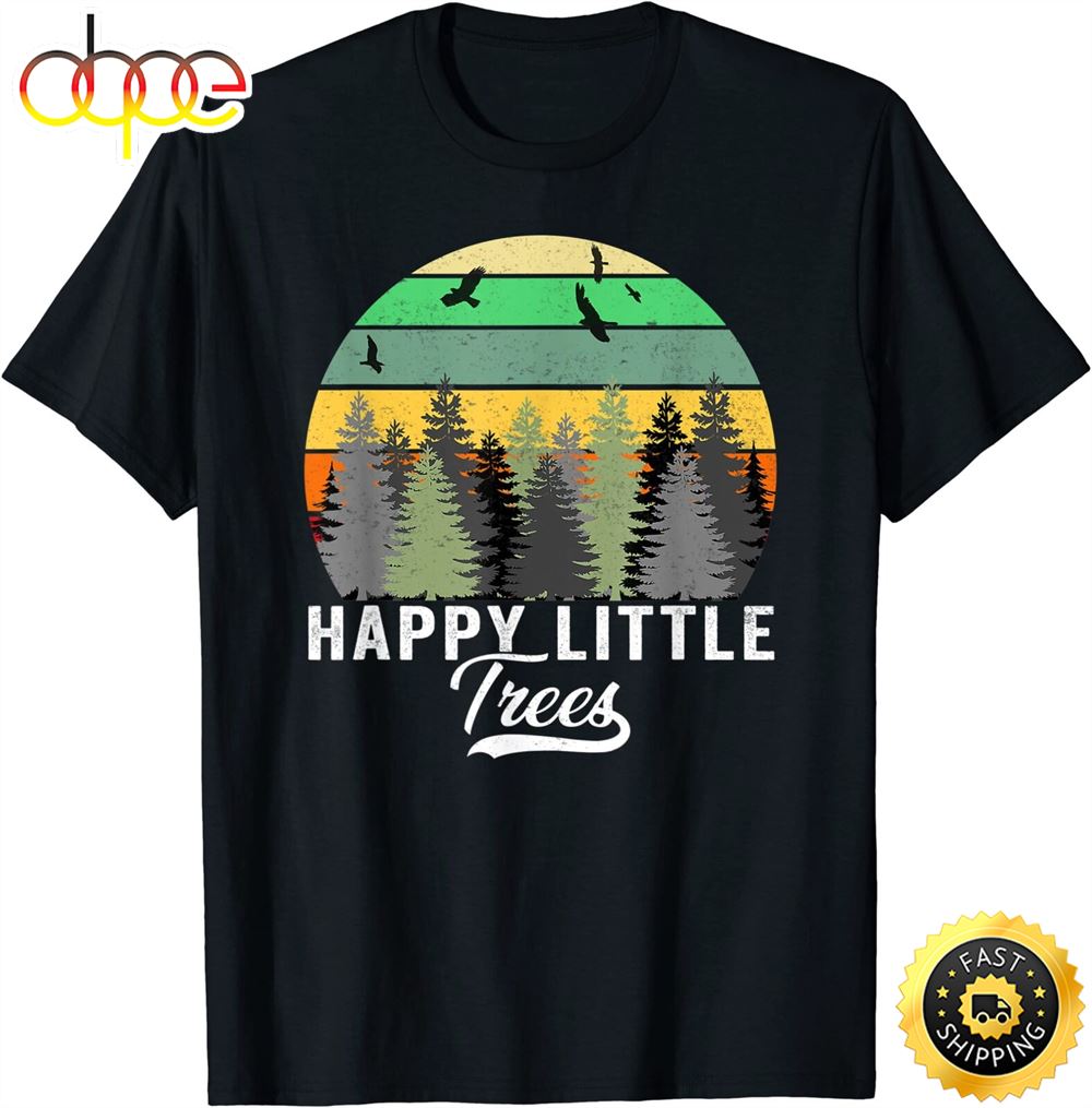 Happy Little Tree Bob Style Vintage Forests Earth Day T Shirt K9yewn