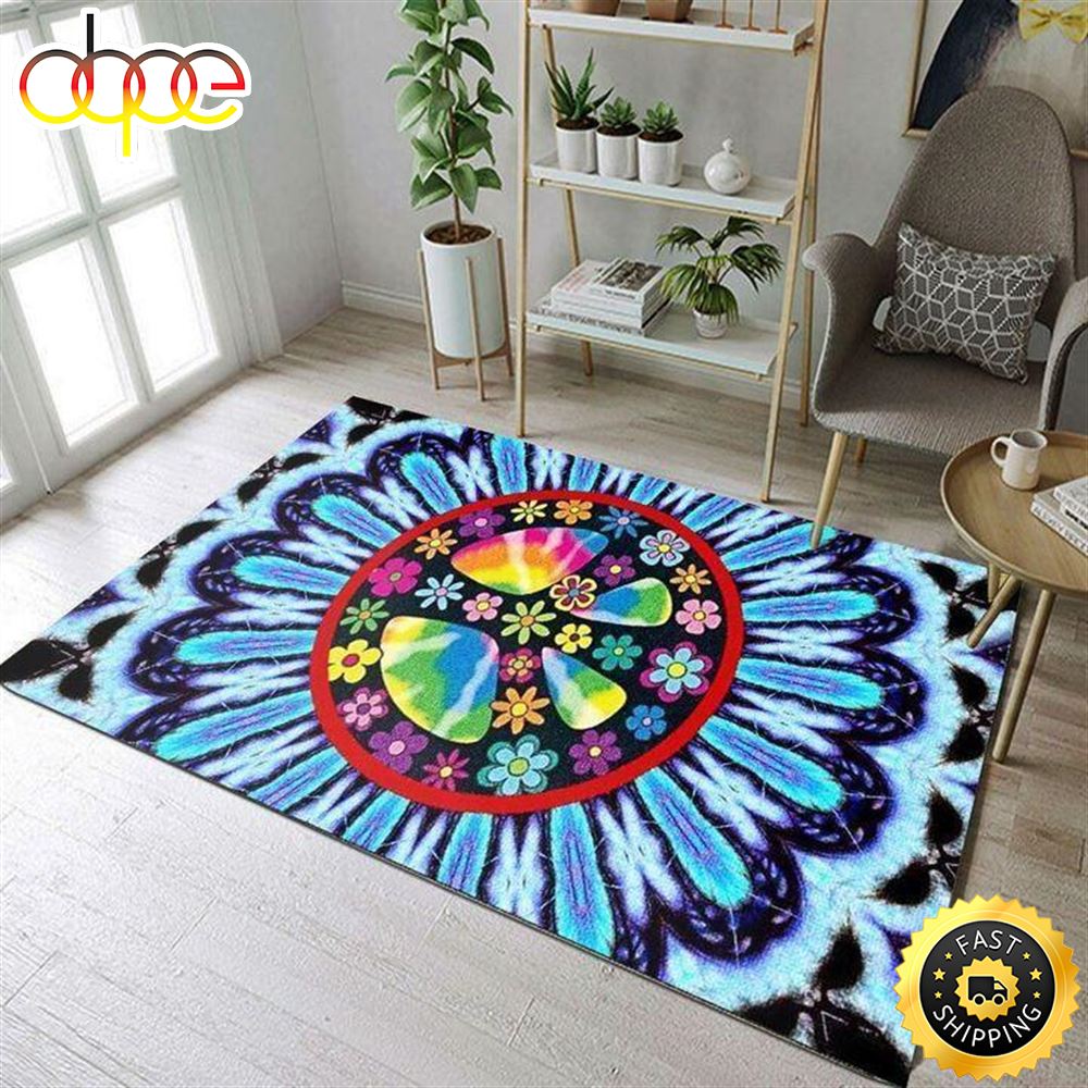 Hippie Flower Colorful Peace Rectangle Carpet Rug Tndwq1