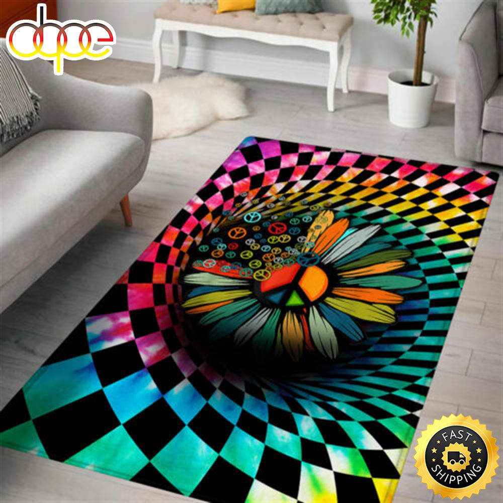 Hippie Peace Illusion Hippie Colorful Rug Aoce5n