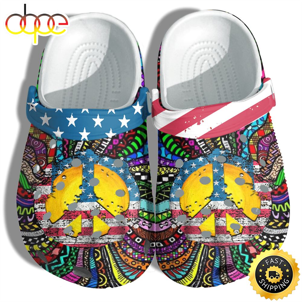 Hippie Peace Sign America Flag Clog Shoes Gift Women Qawpjf