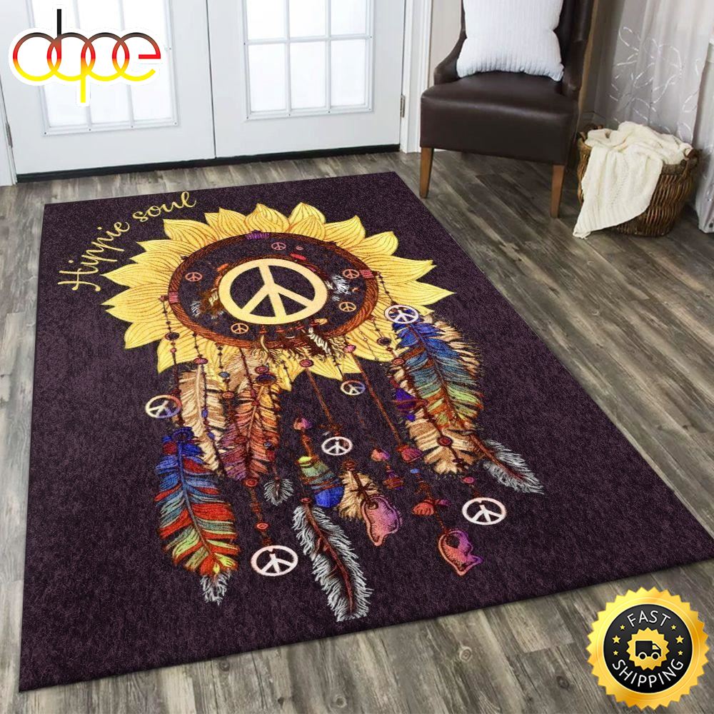 Hippie Peace Sign Sunflower Rectangle Carpet Rug Cj8zsm