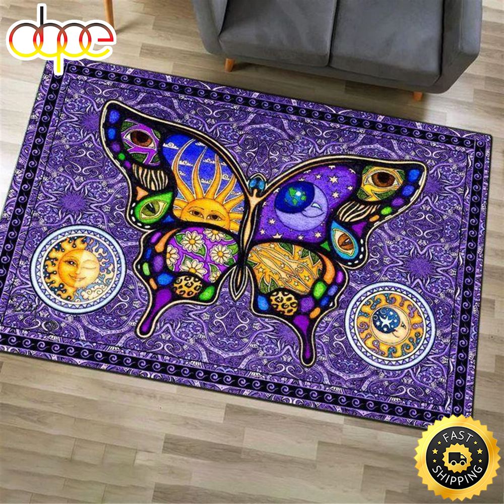 Hippie Purple Butterfly Rectangle Carpet Rug Djiv14