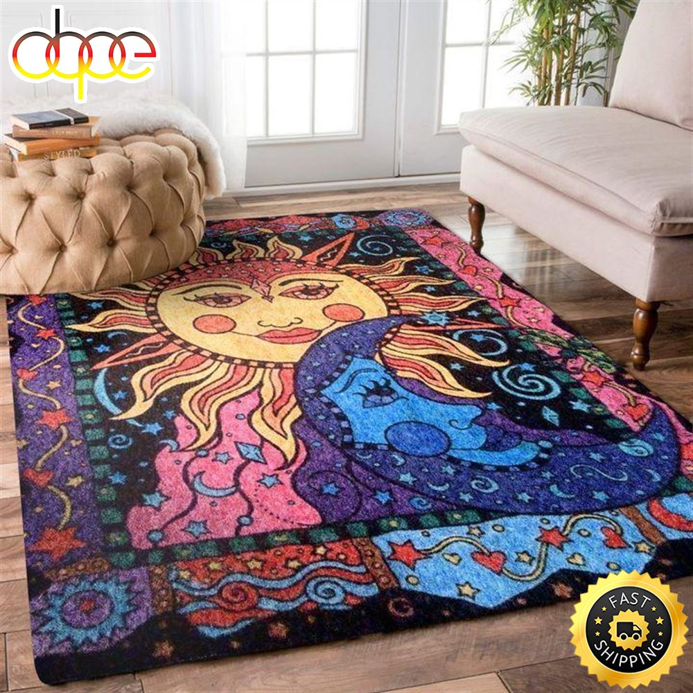 Hippie Sun And Moon Area Rectangle Carpet Rug Qsmriw