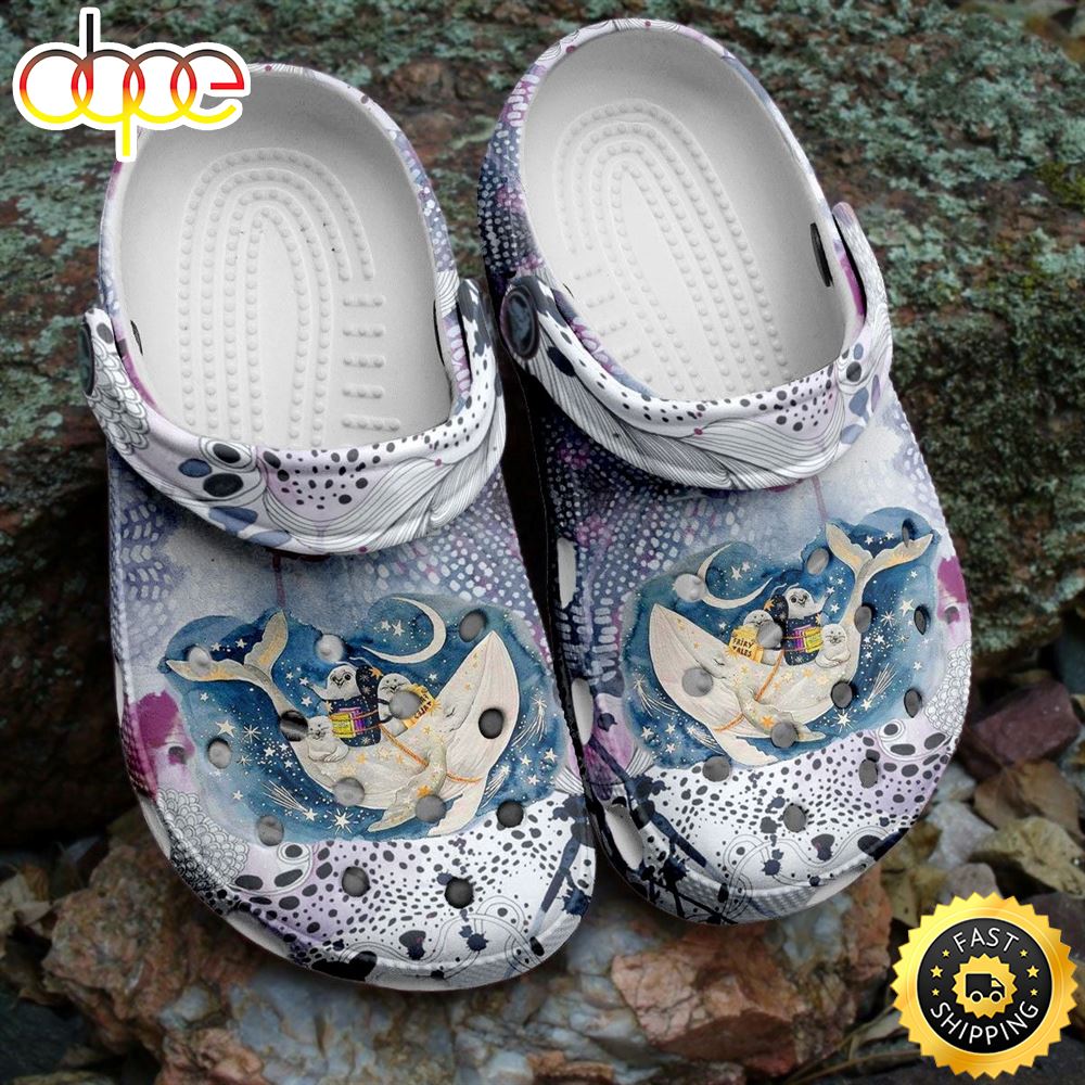 Hippie White Whale With Baby Seal Magic Ocean Clog Shoess Fd5u6p