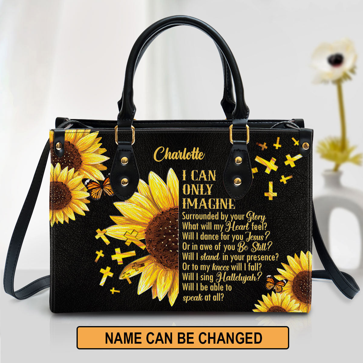 I Can Only Imagine Sunflower And Cross Personalized Leather Bag Women S Pu Leather Bag Mom Gifts For Mothers Day 1 Vsudgf