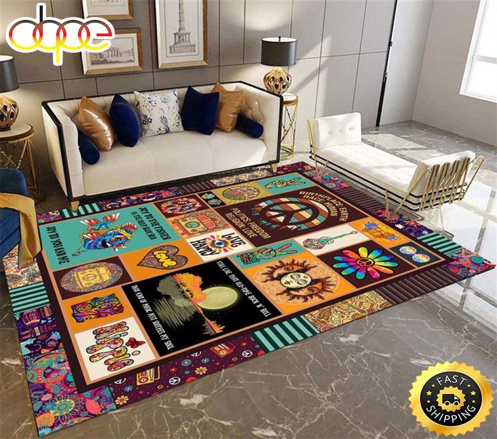 Live Happy Hippie Colorful Rectangle Carpet Rug Bdpwob