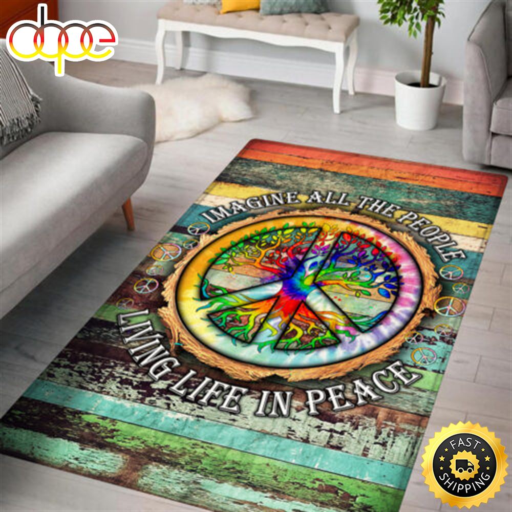 Peace Sign Hippie Imagine All The People Living Life In Peace Rug Gigkm2
