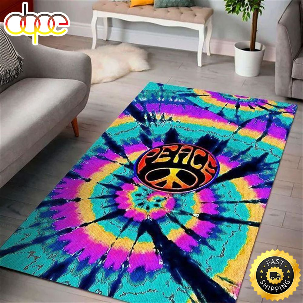 Peace Sign Hippie Rectangle Carpet Rug Omidaa