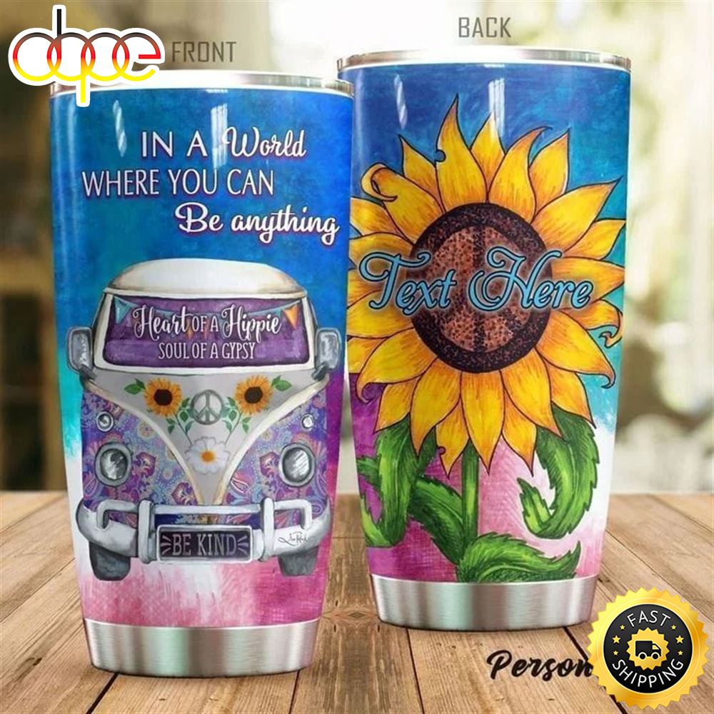 Personalized Be Kind Sunflower Hippie Van Stainless Steel Tumbler For Men And Women Nvq4g2
