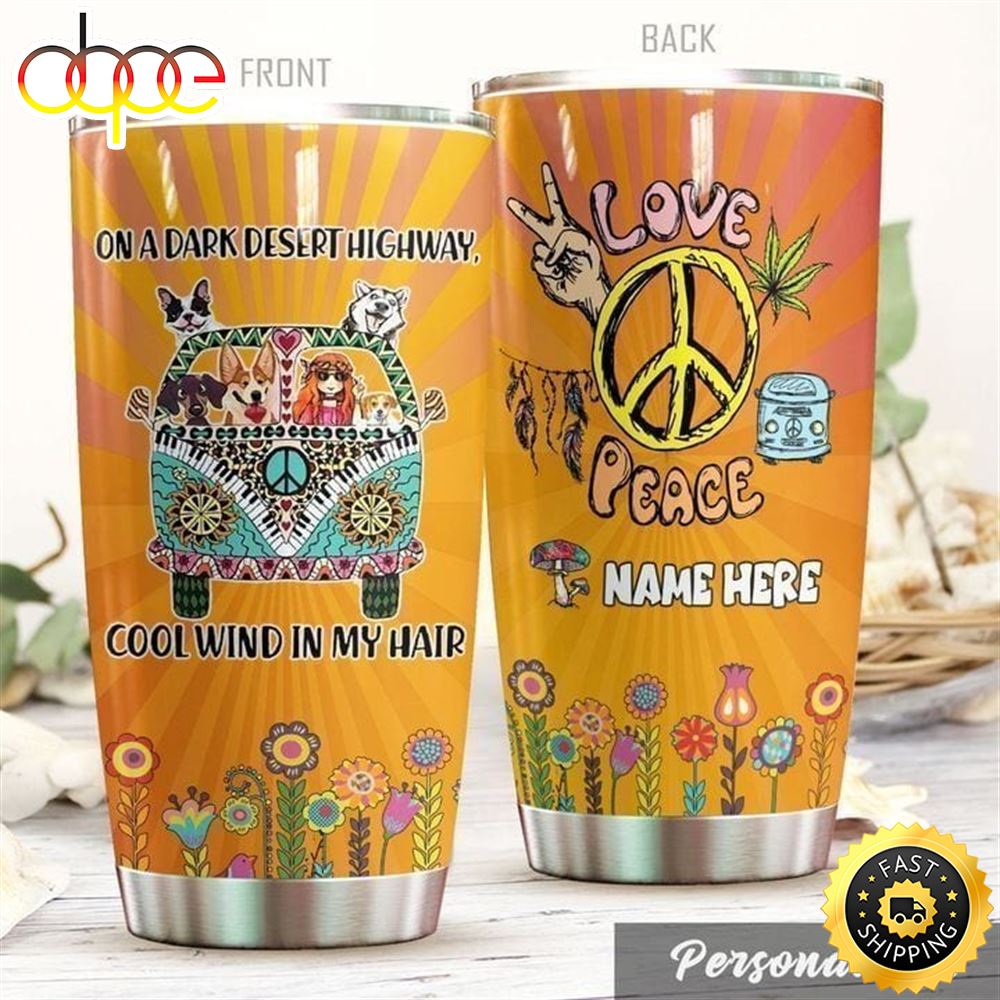 Personalized Peace Love Animals Hippie Girl Stainless Steel Tumbler For Men And Women Ajy2zp