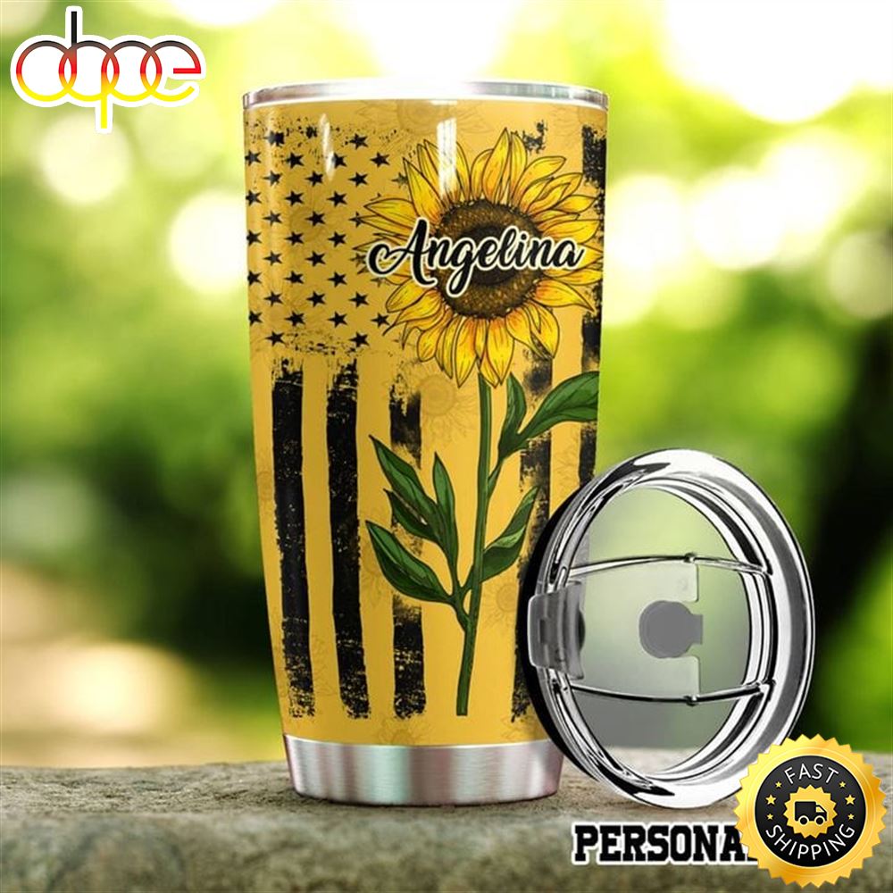 Personalized Sunflower American Flag Hippie Stainless Steel Tumbler For Men And Women U2vhur