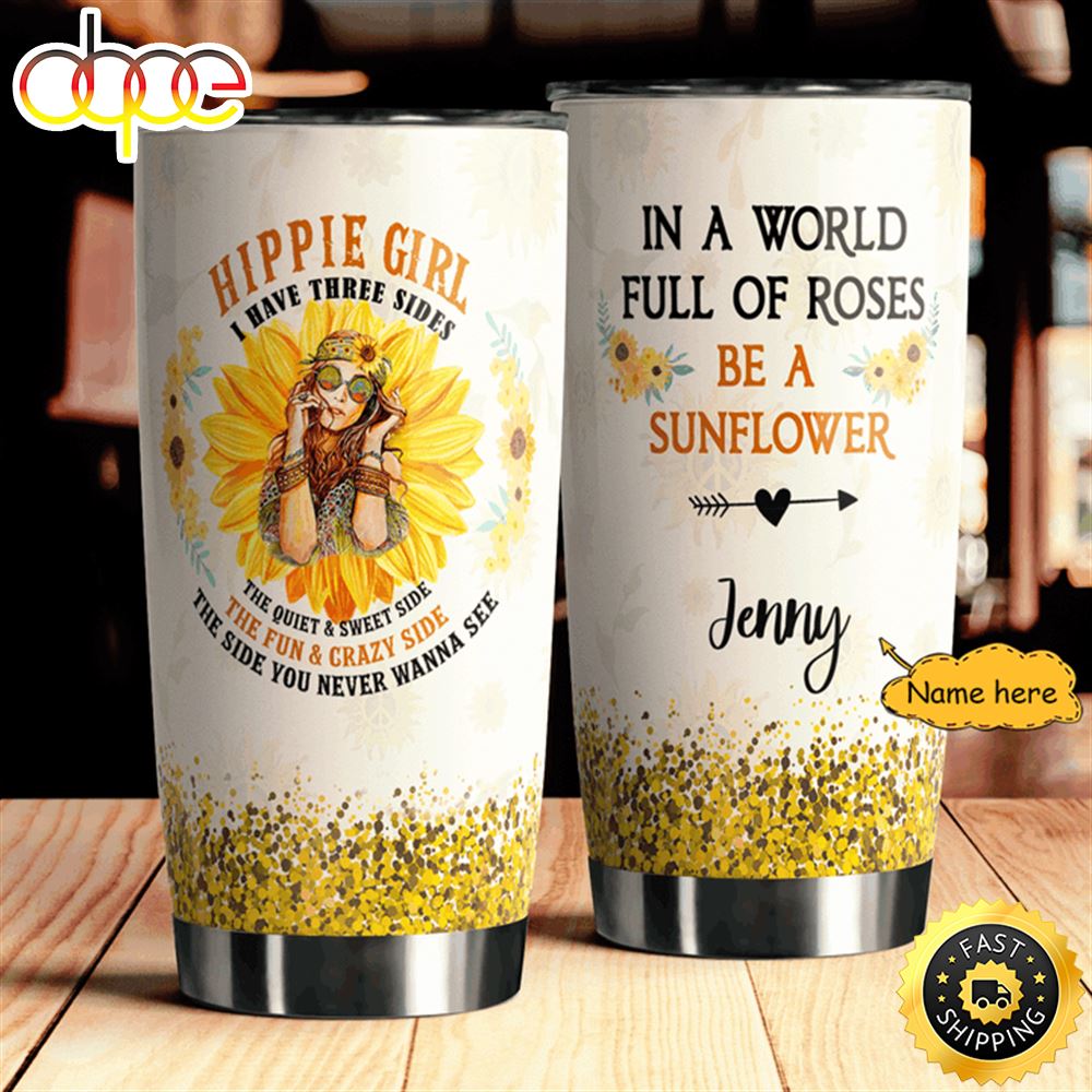 Personalized Sunflower Hippie Girl Stainless Steel Tumbler For Men And Women Dljkhc
