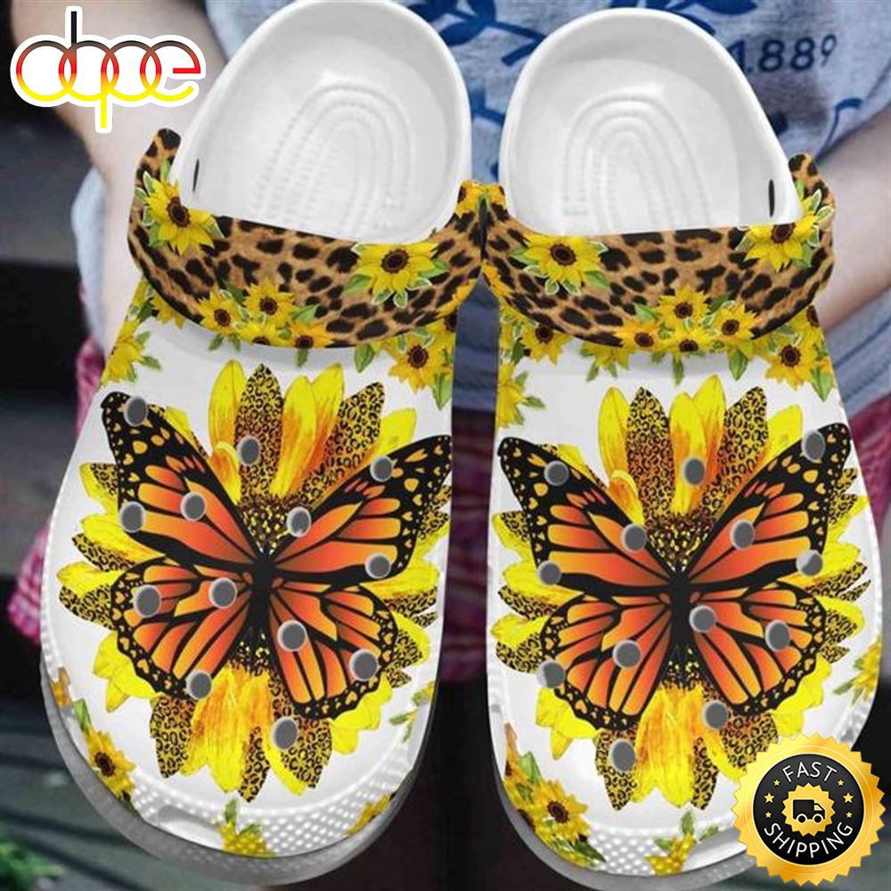 Pretty Sunflower Butterfly Croc Shoes For Mother Day Sunflower Breas Meaningful Crocs Clog Shoes Utjxcu