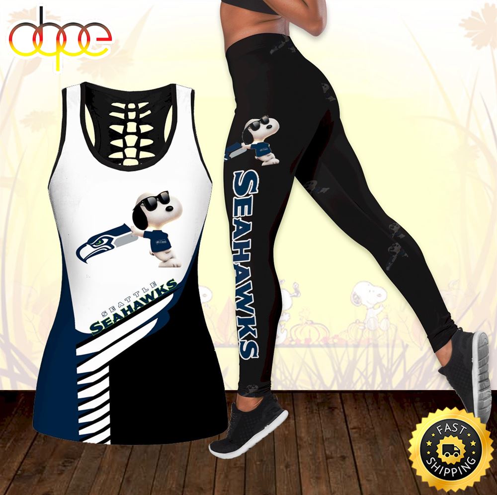 Seattle Seahawks Snoopy Combo Hollow Tanktop Leggings Set Outfit 