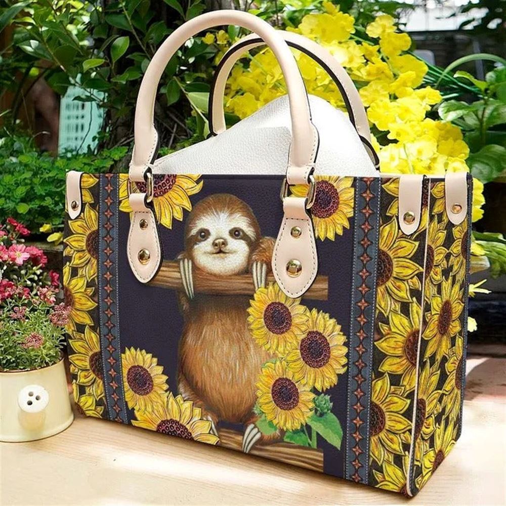 Sloth With Sunflowers Leather Women Handbags Mother S Day Gifts For Mom 1 Ouzl3i