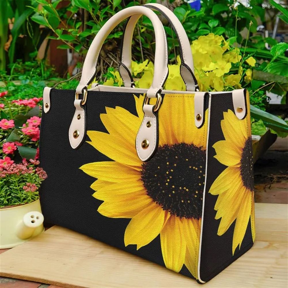 Sunflower Floral Black Leather Women Handbags Mother S Day Gifts For Mom 