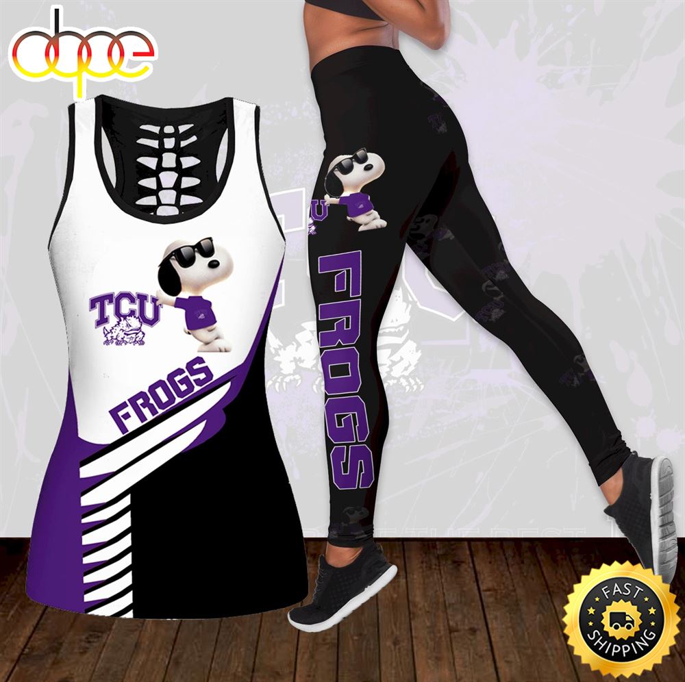 TCU Horned Frogs Snoopy Combo Hollow Tanktop Leggings Set Outfit 