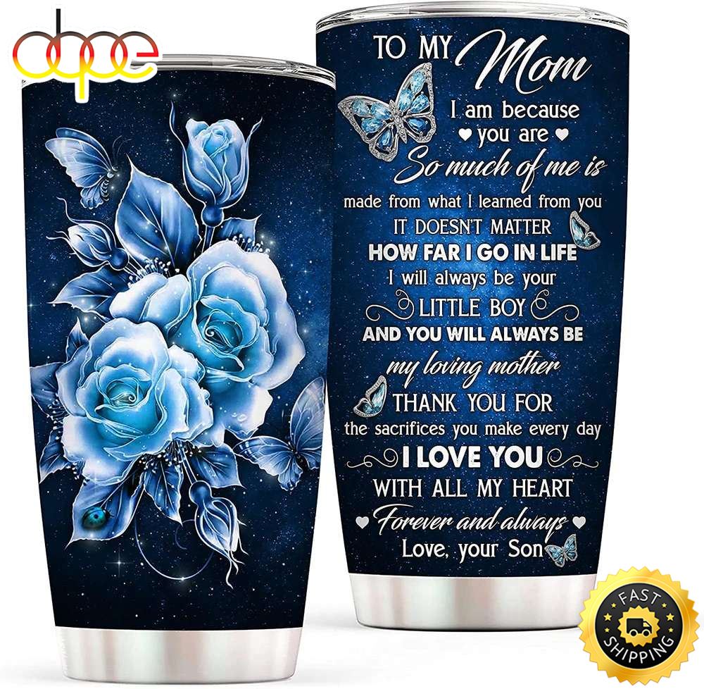 To My Mom From Son Rose Butterfly Happy Mothers Day Tumbler Kvqns3