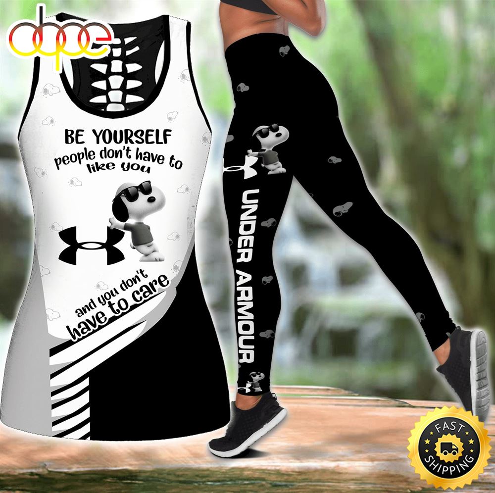 Ua Snoopy Be Yourself Combo Hollow Tanktop Leggings Set Outfit Jpdelq