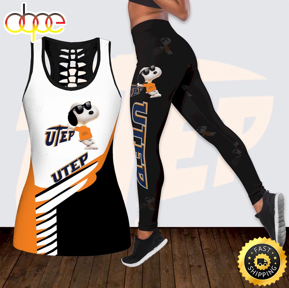 Utep Miners Snoopy Combo Hollow Tanktop Leggings Set Outfit 