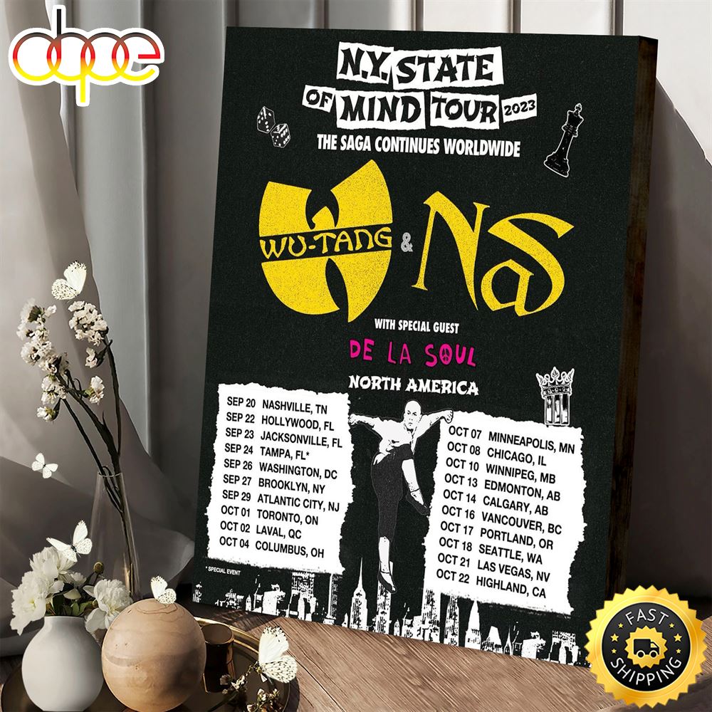 Wutang Clan & Nas N.Y State Of Mind Tour 2023 North American Dates Poster Canvas