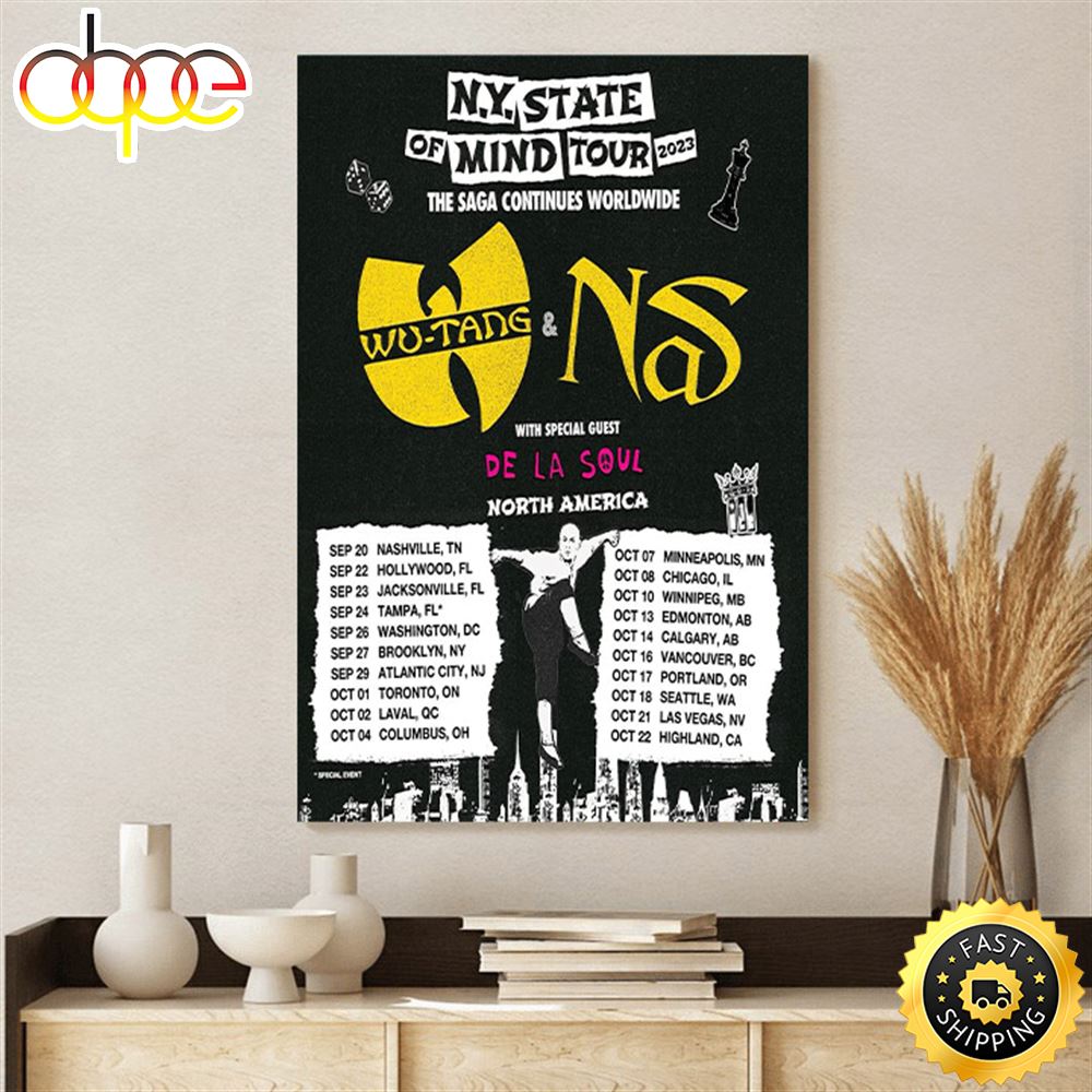 Wutang Clan & Nas N.Y State Of Mind Tour 2023 North American Dates Poster Canvas