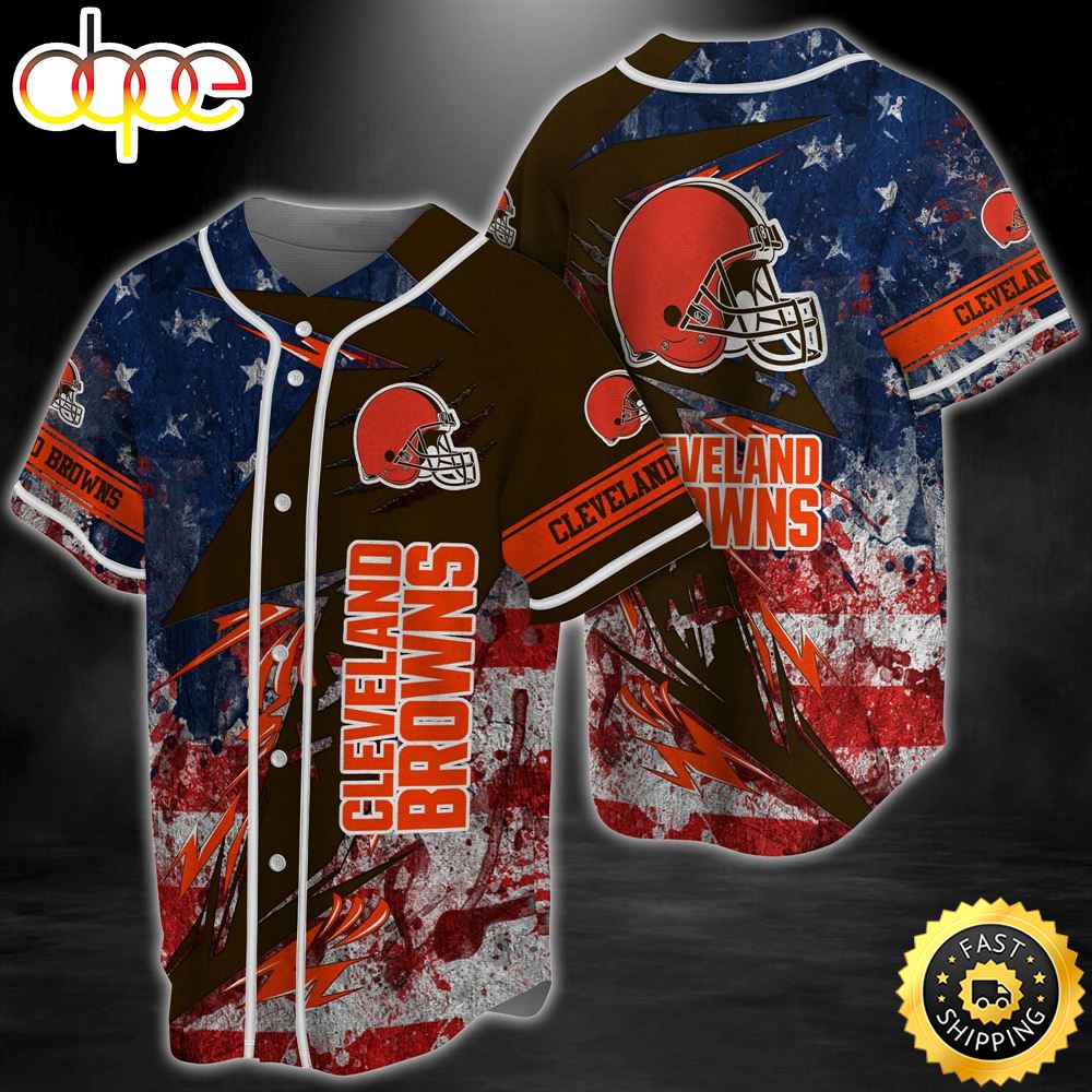Cleveland Browns America Flag NFL Baseball Jersey Shirt Zckpft