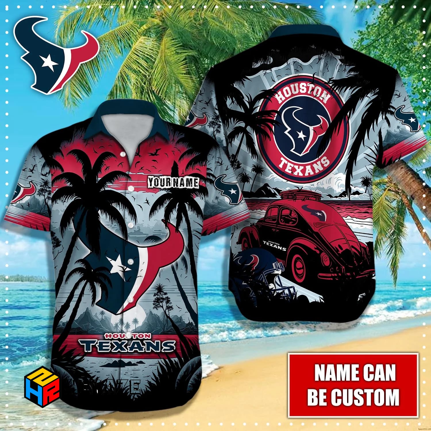 Custom Name Houston Texans NFL Aloha Hawaiian Shirt Xl39pb