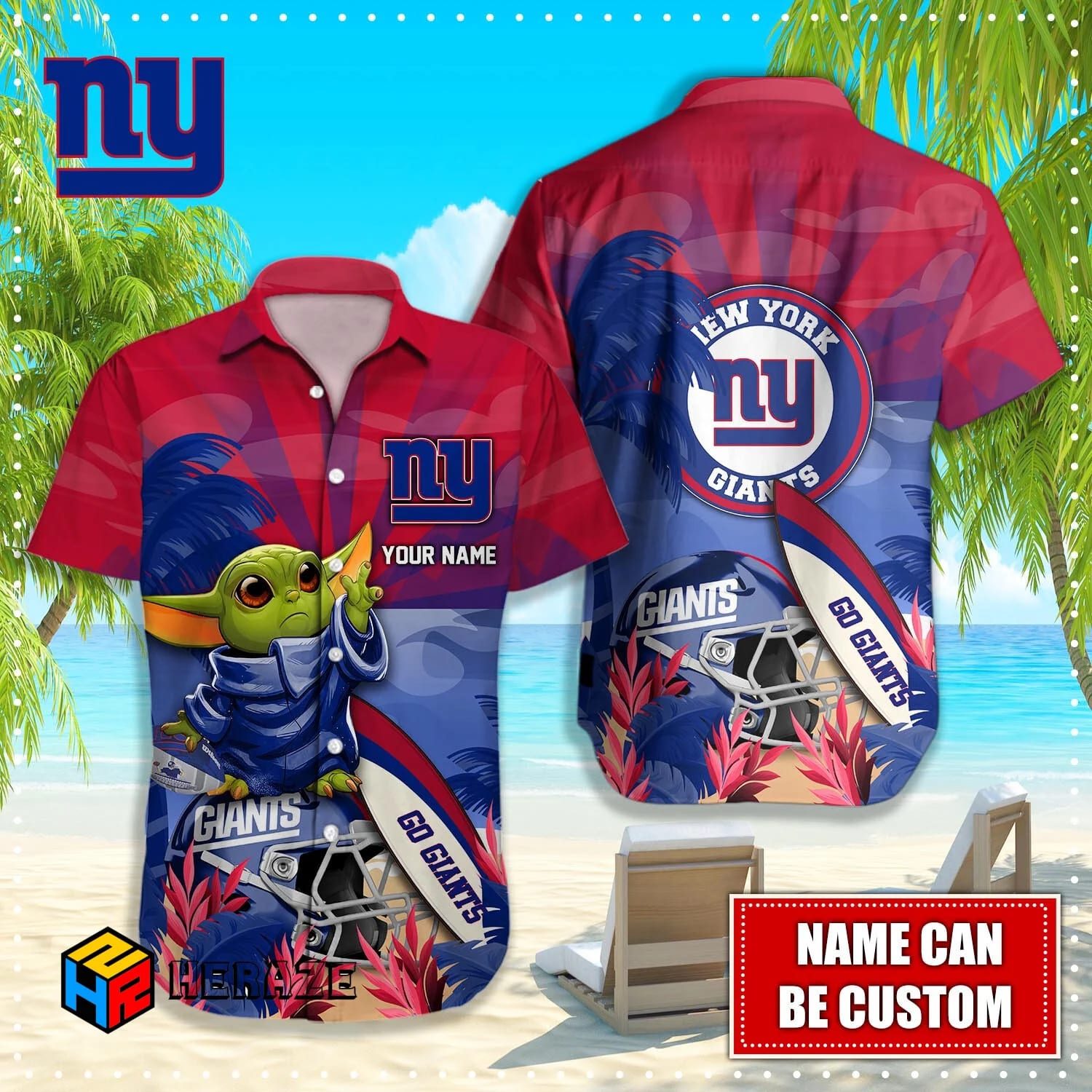 Custom Name New York Giants NFL Aloha Hawaiian Shirt Szym3u